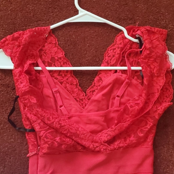 BEBE Red Lace Bandage dress - Picture 8 of 9